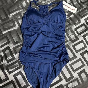 Firpearl navy blue women’s one piece , zigzag back, rushing midsection